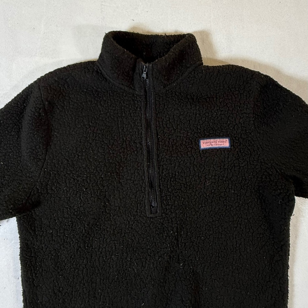 Vineyard Vines Mens Medium Black Sherpa Fleece 1/4 Zip Pullover Sweatshirt Teddy